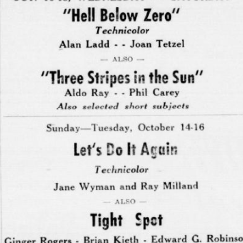 A Terrace Drive-In Newspaper Clipping, October 11, 1956 "We Issue Fog Passes"