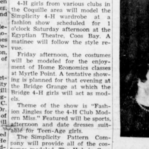 A 1954 ad for a fashion show conducted by the home economics class with the Girl Scouts as the models