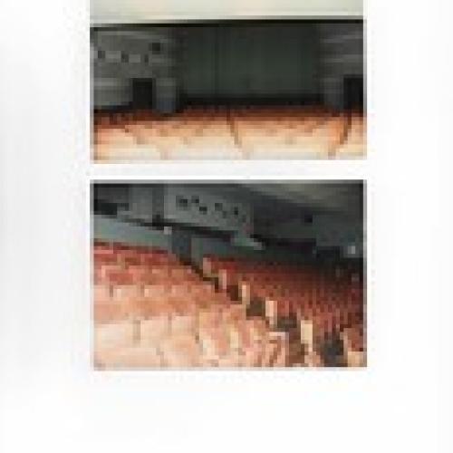 Two photos showing the original theatre seating at the Times Theatre
