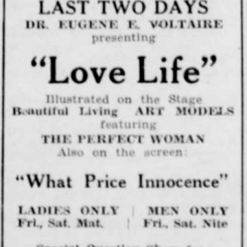 This is an ad from the 1935 showing film times for exploitation films