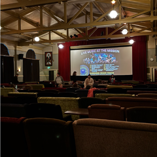 Patrons take their seats before the showing