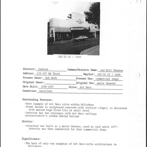 City of Hillsboro Cultural Resource Inventory records