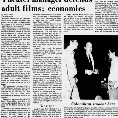 Byars defends adult films in 1970