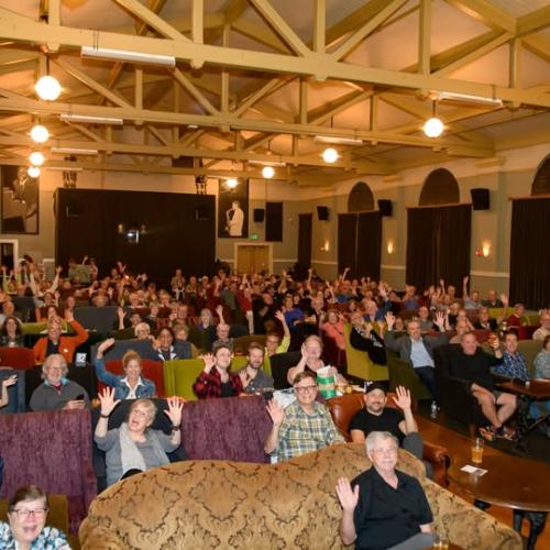 A full crowd attending a "History Pub" program