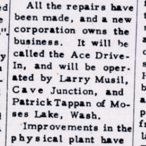 “Drive In to Open,” The Brookings-Harbor Pilot, June 27, 1957: 1. Historic Oregon Newspapers. 