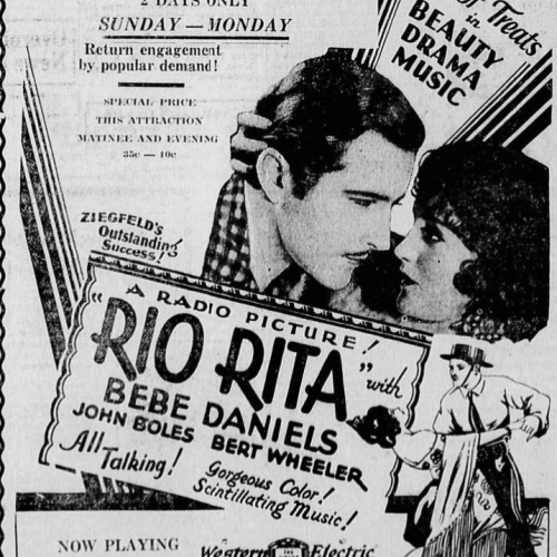 Advertisement for Rio Rita (1930) at the Granada Theatre, promoting the new “all-talking” sound film experience.