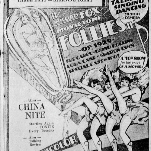 Promotional advertisement for Follies of 1929 at the Granada Theater.