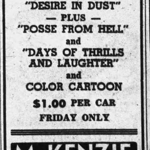 A newspaper clipping from The Register-Guard advertising "3 Big Shows" for the grand reopening of the Cascade Drive-In Theatre.