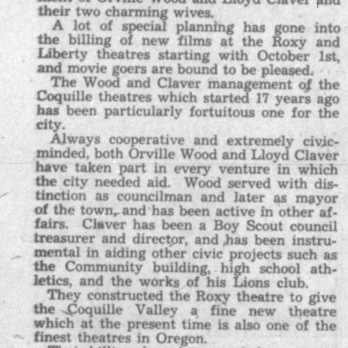 Newspaper Article Thanking Claver and Wood for their Contributions to the Coquille