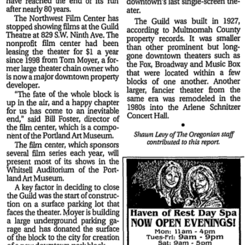 The article talks about some of the last shows that will be shown at the Guild theater