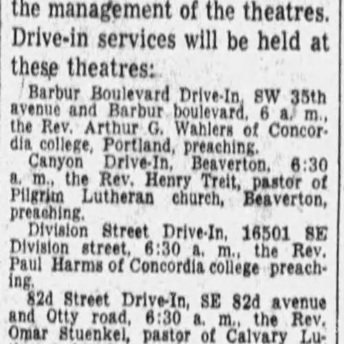 Newspaper talking about church services at the drive in