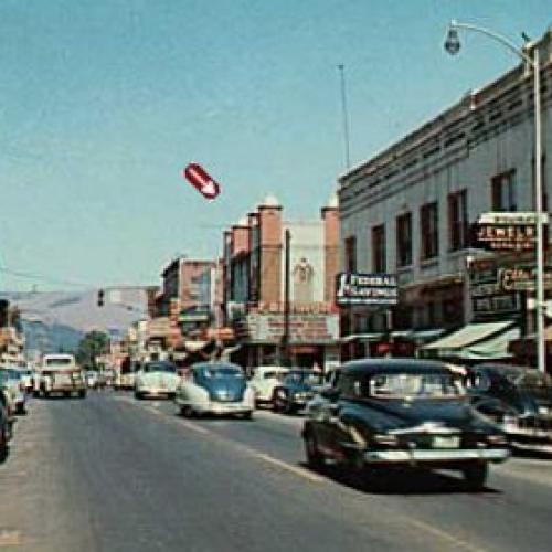 A street view of the theater in the 1950s