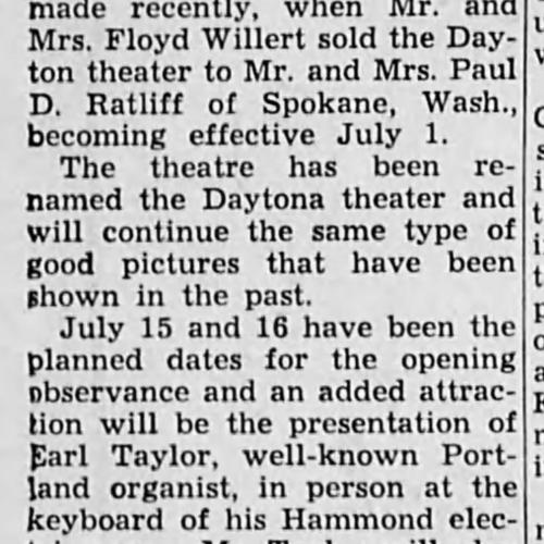 News article about the selling of the Dayton Theatre, July 1949