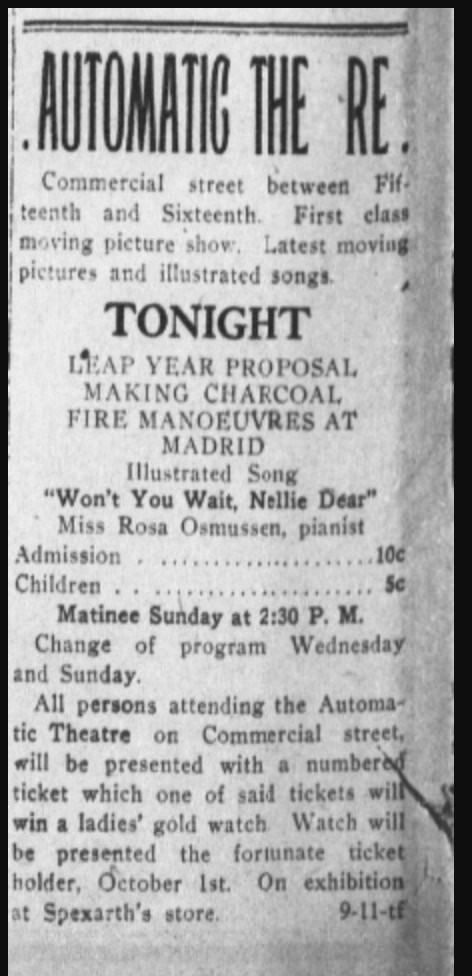 Automatic Theatre ad, 1908