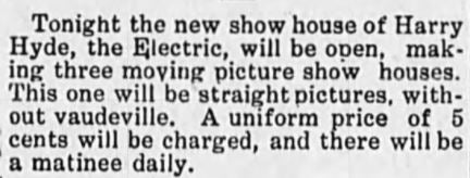 Electric theater news item, 1910