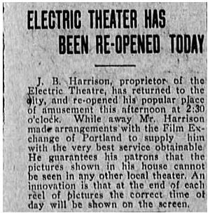 Electric Theatre news item, 1911