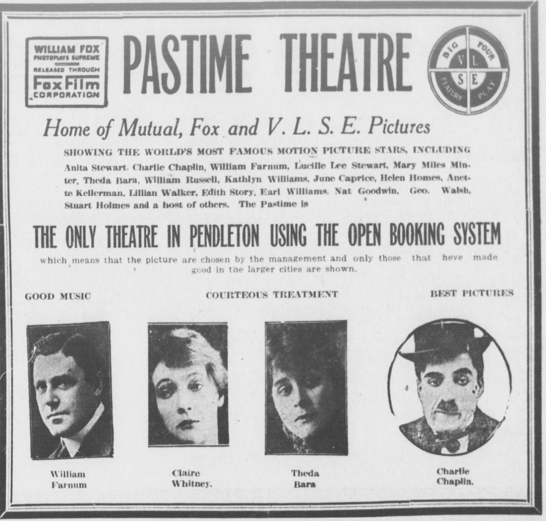 Pastime theater ad, 1916
