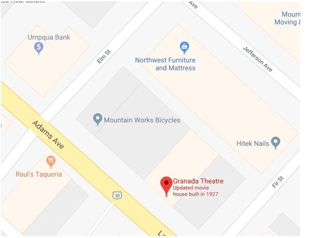 Google Map location of Granada theater, La Grande, Oregon