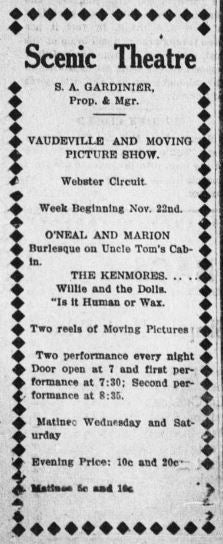 Scenic Theatre ad, 1909