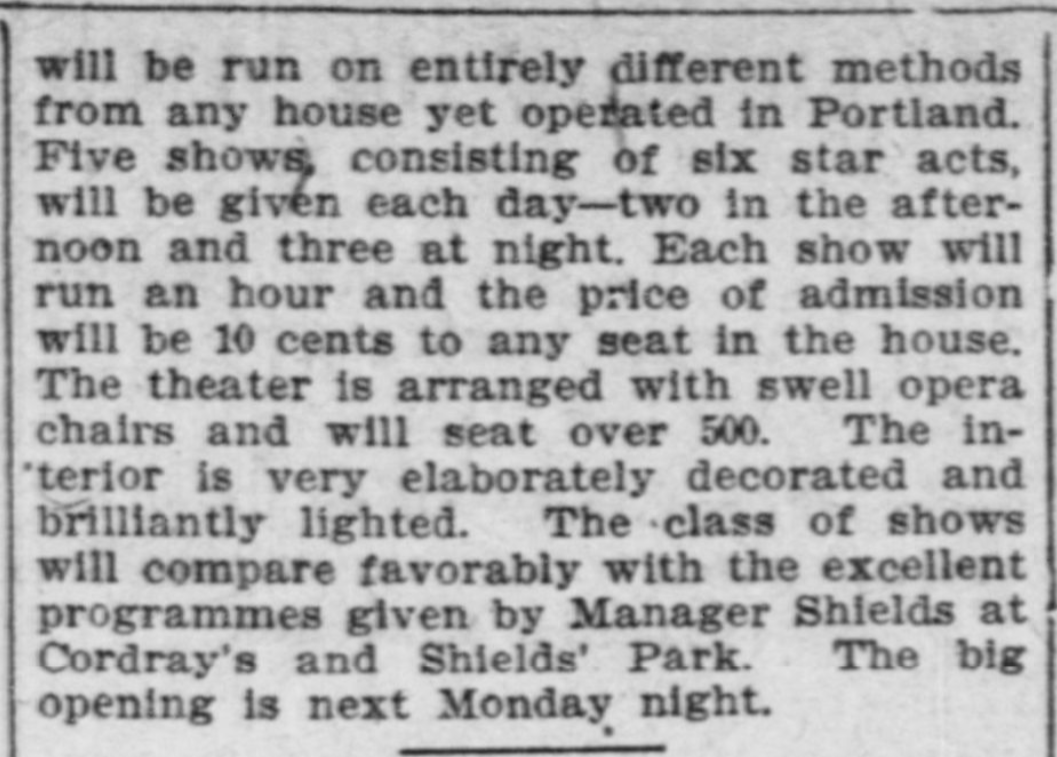 Continuation of article on the opening of the Arcade theater