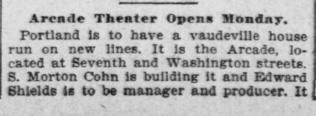 Article promoting the opening of the Arcade theater and offering an idea of their programming