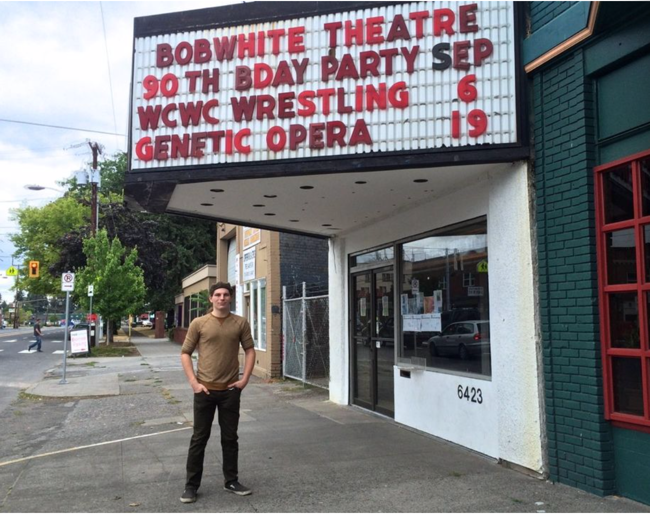 Nick Haas in front of The Bob White Theatre, Portland, Oregon, 2014. Image courtesy of Melissa Binder/The Oregonian