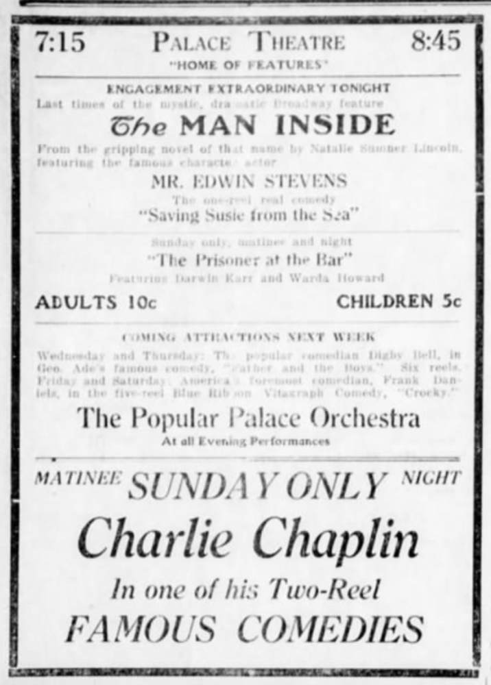Charlie Chaplin at the Palace theater, 1916