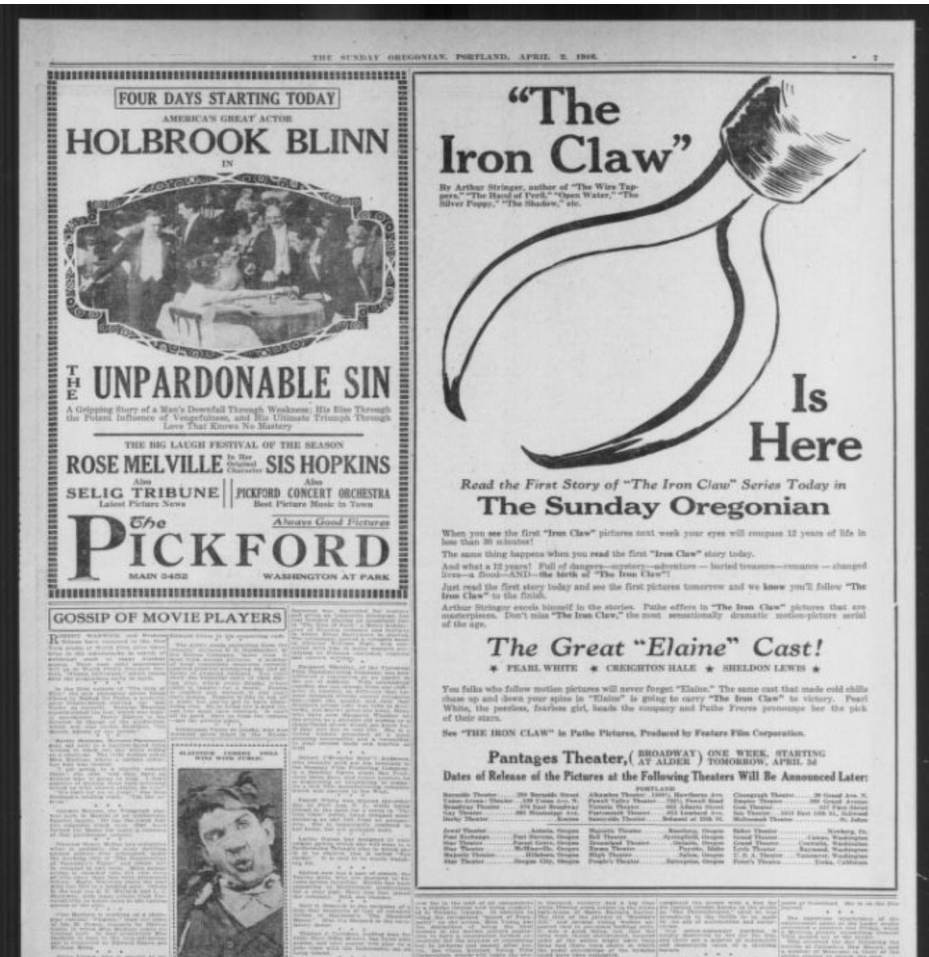 Pantages Theater ad, 1916