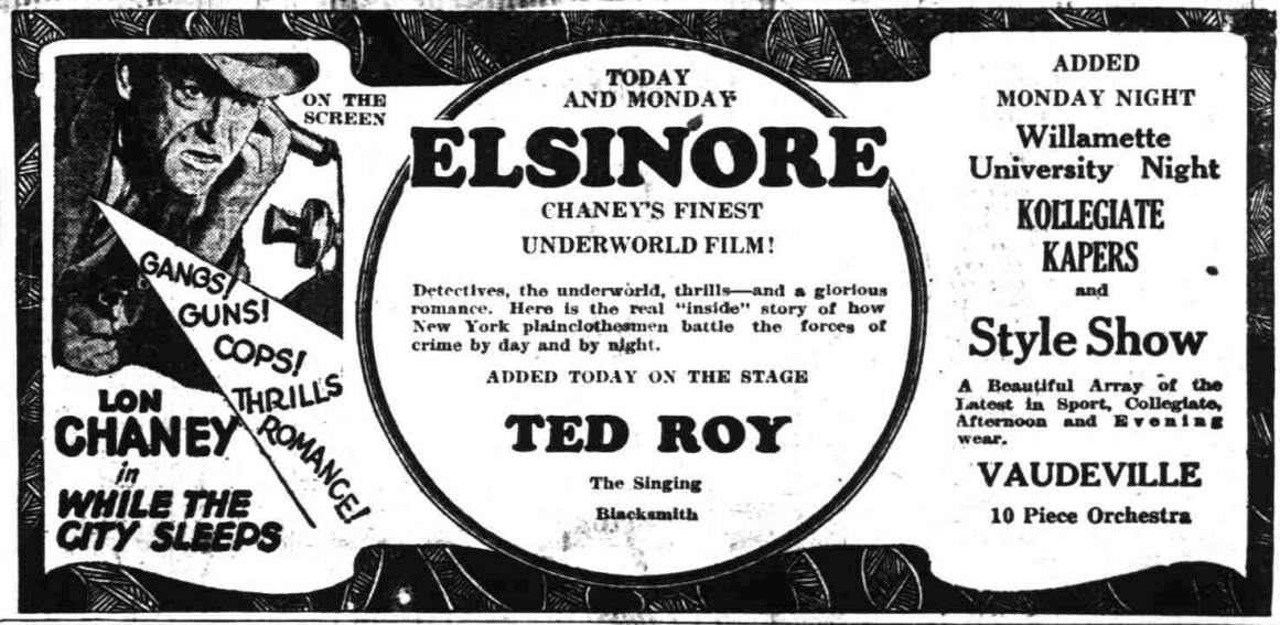 (8) Lon Chaney's Elsinore ad for "When the City Sleeps"