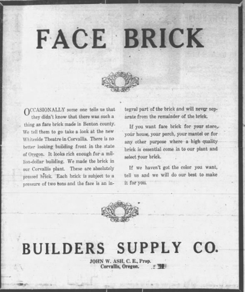 Builders Supply ad, 1922