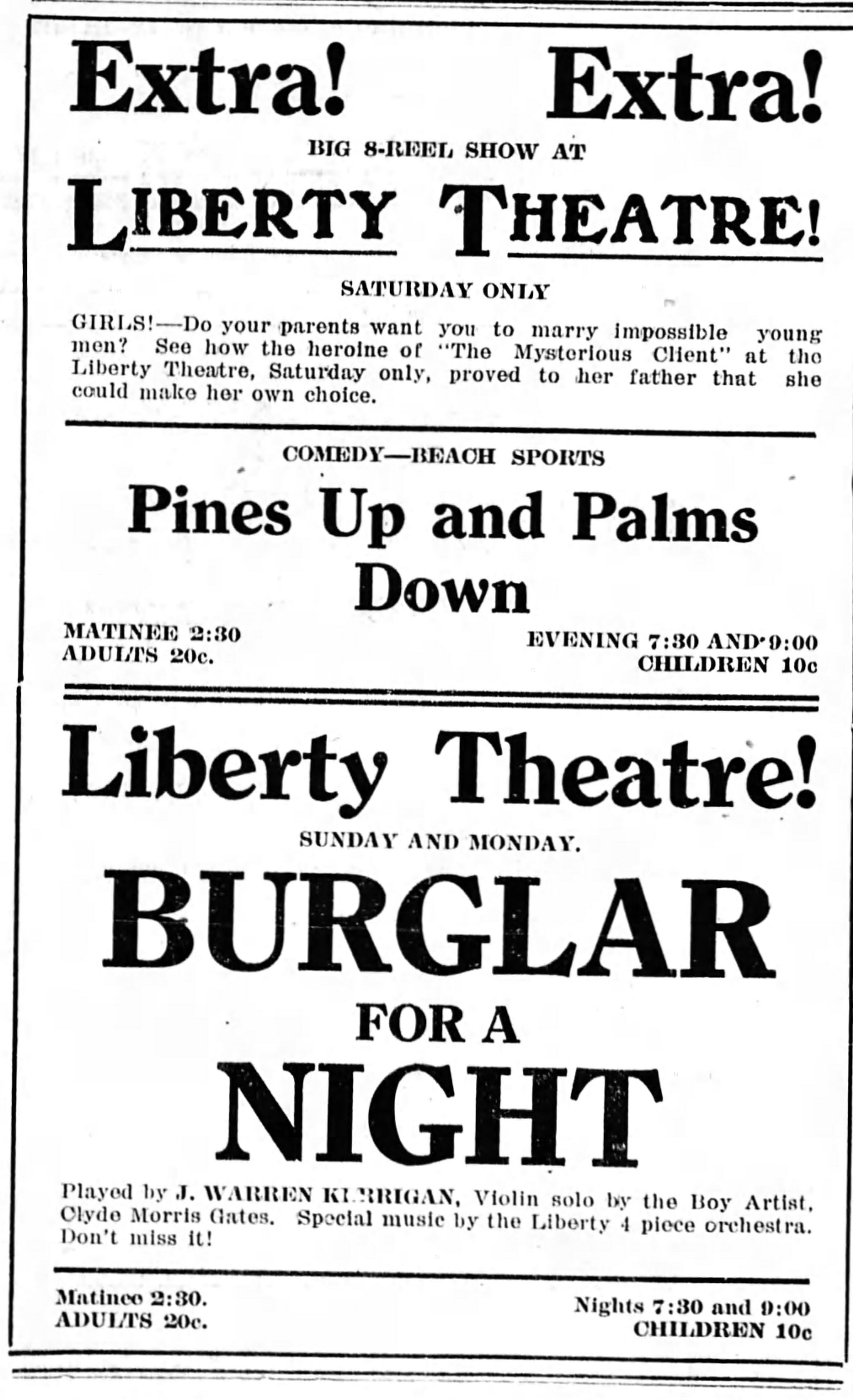Prices at the Liberty, 1918