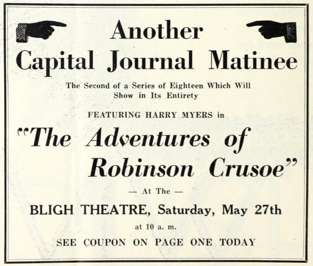 Universal Weekly coupon for Robinson Crusoe at the Bligh, 1922