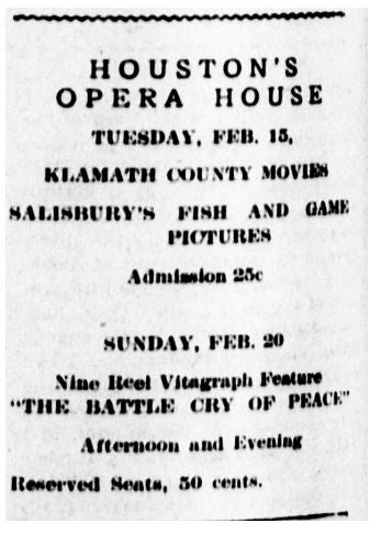 Houston's Opera House ad, 1916