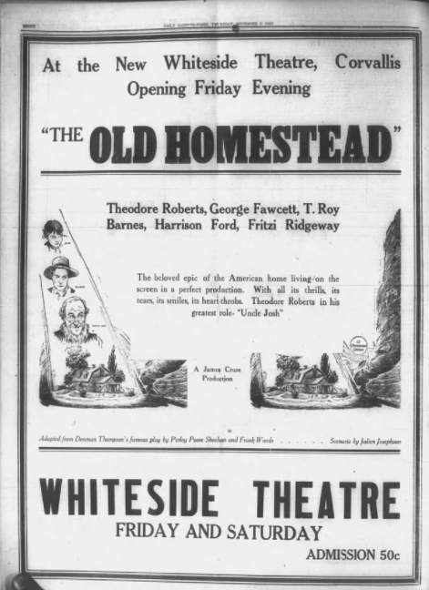 Whiteside Theatre ad, 1922