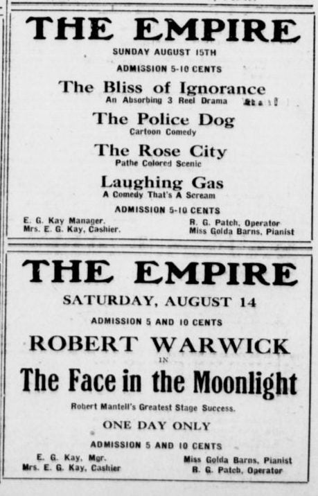 Empire theater ad, 1915