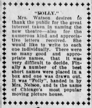 Folly theater news item, 1910