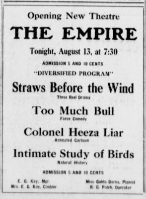 Empire theater opens, 1915