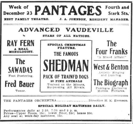 Program at the Pantages, 1907