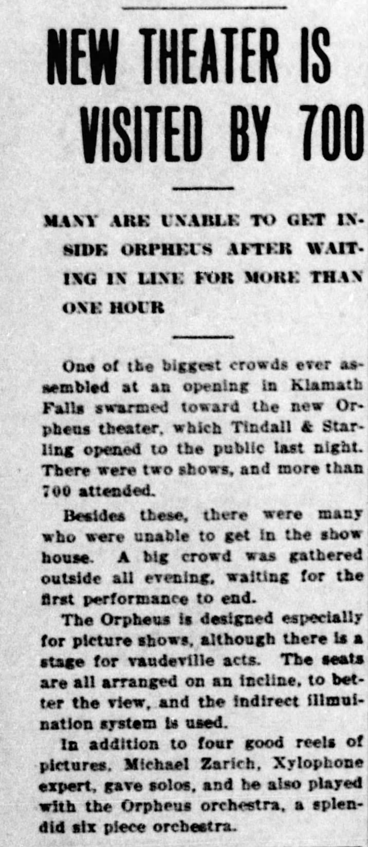 Orpheus theater opening night, June 1914