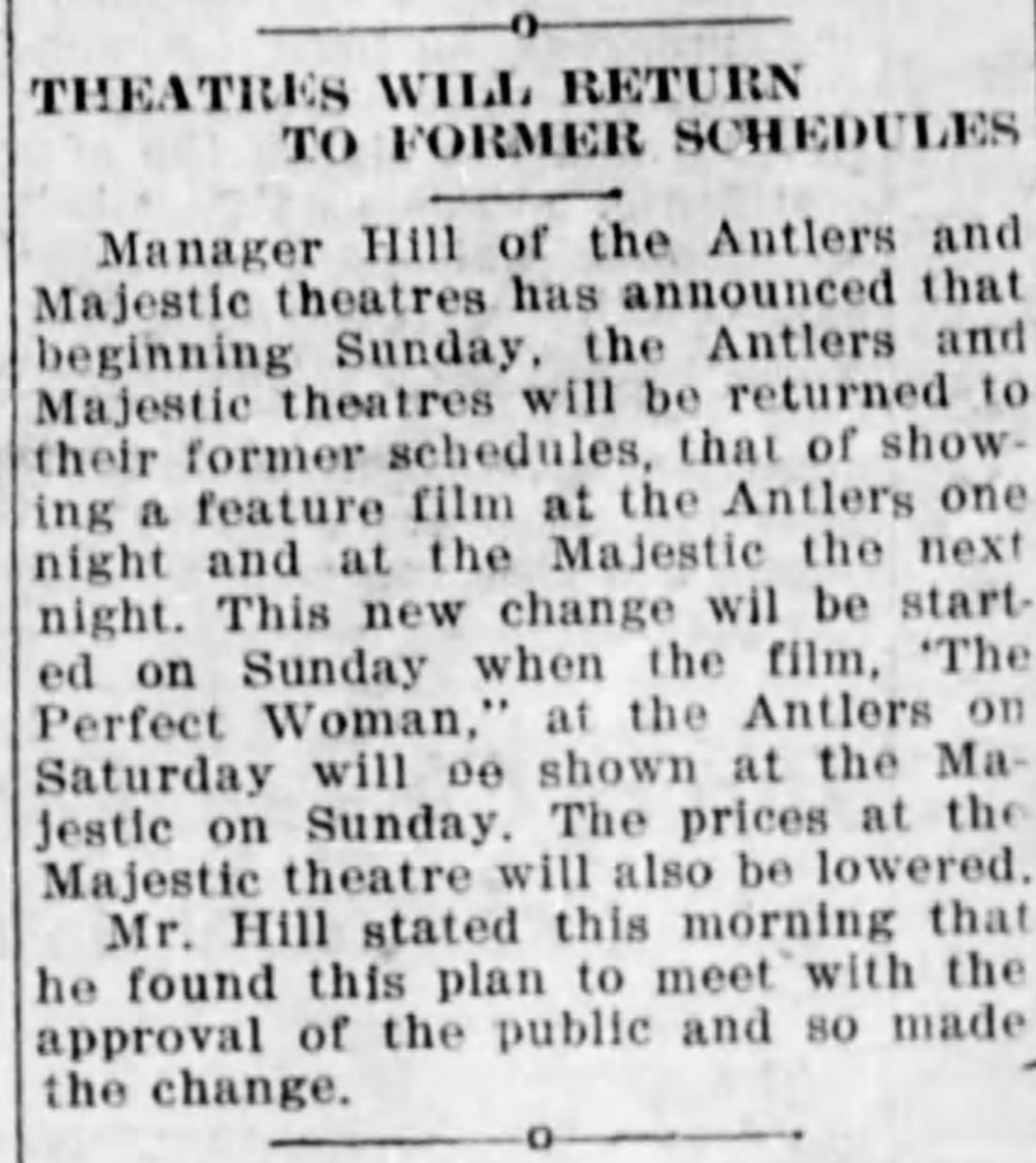 Sunday shows resume at the Majestic, 1922