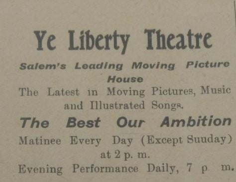 Ye Liberty Theater ad, 1911