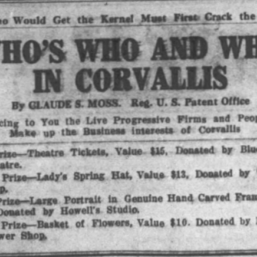 Who's Who and Why in Corvallis ad, Jan. 20, 1923