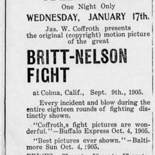 Britt-Nelson Fight films at the Albany Opera House, 1906