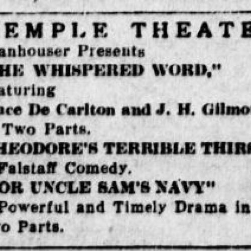 Temple Theater ad, 1916