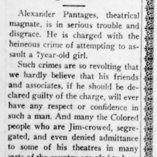 An image of the article  "Pantages' Troubles", The Advocate, Aug. 31, 1929, p. 2. Historic Oregon Newspapers