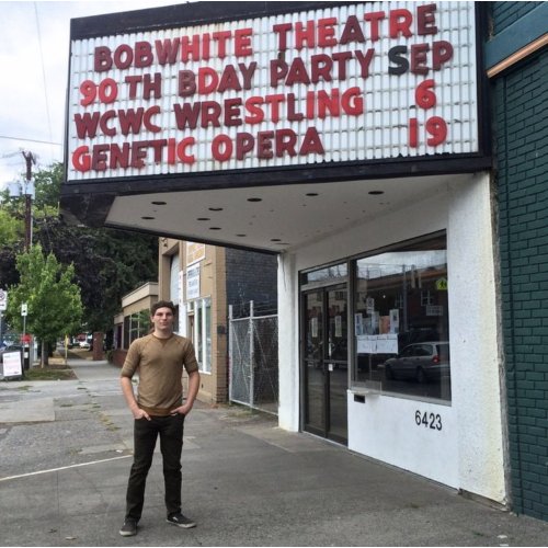 Nick Haas in front of The Bob White Theatre, Portland, Oregon, 2014. Image courtesy of Melissa Binder/The Oregonian