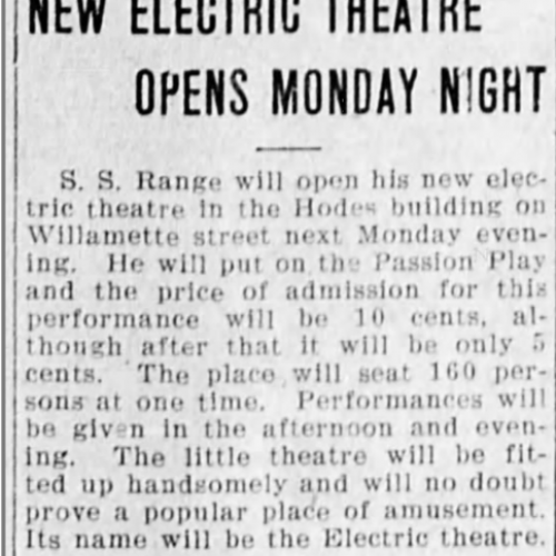 New Electric Theatre Opens Monday Night, 1908