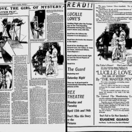 Lucille Love, the Girl of Mystery serialized story in the Eugene Guard, 1914