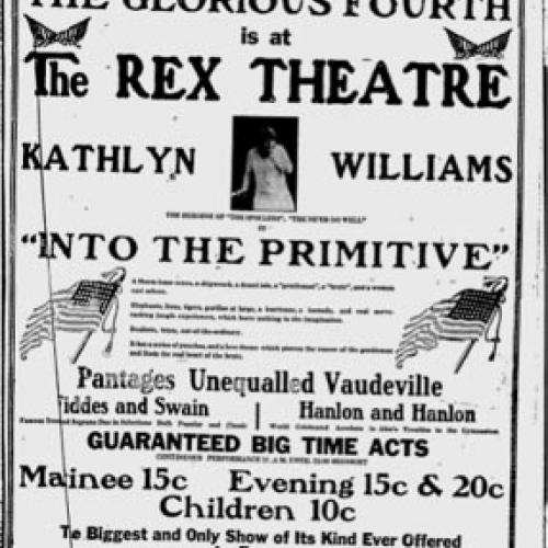 Rex Theatre advertisement, 1916