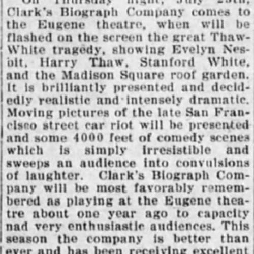Eugene Theatre news item, 1907
